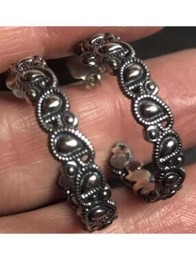2188 Or Paz Sterling Silver 925  Hoop paisley Earrings Israel 7 grams